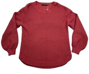 Womens XL Waffle Knit Sweater NWT Balloon Sleeve High Low Dusty Rose